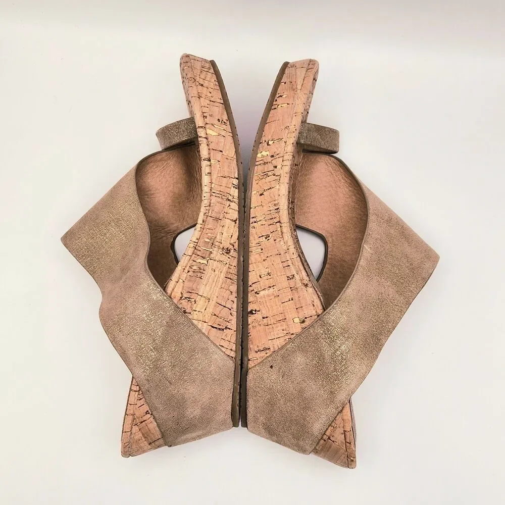 Donald Pliner Gyer Sparkle Leather Cork Platform Toe Loop Wedge Light Bronze 11